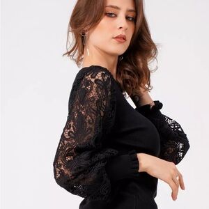 LAMASSU Black Puff Sleeve Lace Blouse Size 1 (S/M)